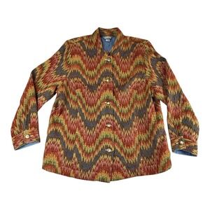 City Blues By Koret Jacket Womens 1X Multicolor Tapestry Chevron Button Front